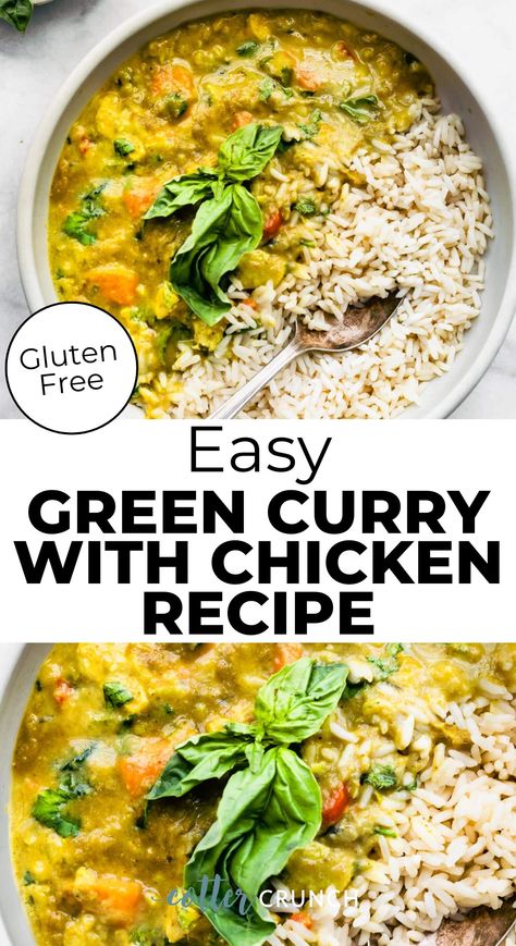 One Pot Green Curry Chicken And Rice, Easy Green Curry Chicken, Easy Green Curry, Chicken Green Curry, Easy Chicken Curry Recipe, Asian Herbs, Cotter Crunch, Green Chicken Curry, Monday Meals