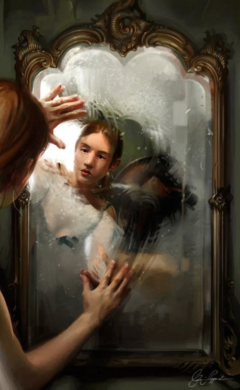 In The Mirror - Illustrations by Cynthia Sheppard  <3 <3 Mirror Illustration, Mirror Drawings, Reflection Painting, Art Alevel, Reflection Art, Gcse Art Sketchbook, Art Et Illustration, Trik Fotografi, A Level Art