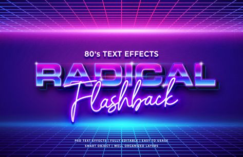 Radical flashback 80's retro text effect... | Premium Psd #Freepik #psd #mockup #party #light #wave Hs Logo, 80s Poster, Glitch Text, Logo Presentation, Retro Text, 3d Text Effect, Neon Wallpaper, Light Wave, 3d Text