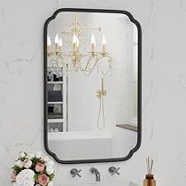 Black Bathroom Mirror, Small Bathroom Mirrors, Black Bathroom Hardware, Rectangle Bathroom, Black White Bathrooms, Black Vanity Bathroom, Black Mirror Frame, Black Wall Mirror, Over Sink