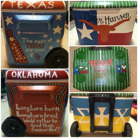 Texas/OU weekend cooler Texas Ou Cooler Ideas, Frat Formal Coolers Nashville, Frat Coolers Nashville, Texas Frat Cooler, Texas Ou Weekend, Texas Ou Cooler, Tx Ou Cooler, Red River Rivalry Cooler, Red River Rivalry