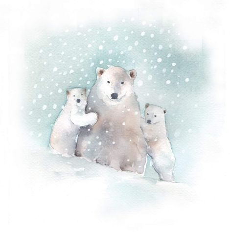 Polar Bear Watercolor, Polar Bear Drawing, Polar Bear Art, Bear Watercolor, Watercolor Paintings Nature, Penguin Art, Winter Illustration, Christmas Tree Art, Winter Watercolor