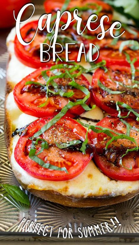 Dishes With Mozzarella, Bread Tomato Mozzarella, Tomato Mozerella And Basil, Tomato And Mozzarella Recipes, Recipes With Sliced Mozzarella, Fresh Mozzarella Appetizers, Caprese Bread, Mozzarella Tomato Basil, Homemade Sandwiches