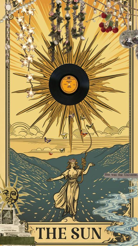 Pisces + Core + Aesthetic, Sun Tarot Card, The Sun Tarot Card, The Sun Tarot, Wallpaper Doodle, Tarot Cards Art, Celestial Art, Sun Art, Tarot Art