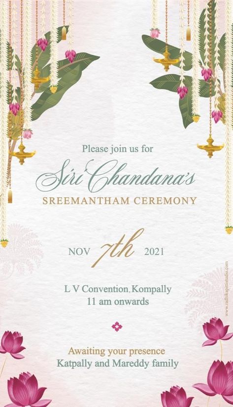 Pichwai Wedding Card, Indian Card Design, Indian Wedding Evite, Engagement Invites Indian, Indian Engagement Invite, Pichwai Wedding Invitation, Sreemantham Invitation Card, Wedding Invites Indian, Sreemantham Invitation