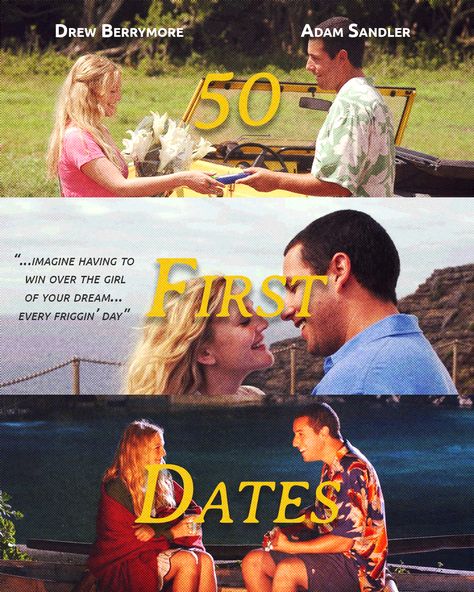 50 First Dates Movie Poster, 50 First Dates Aesthetic, 50 First Dates Movie, 90s 2000s Movies, 50 First Dates, Rom Coms, Comfort Movies, Nyc Baby, Film Poster Design