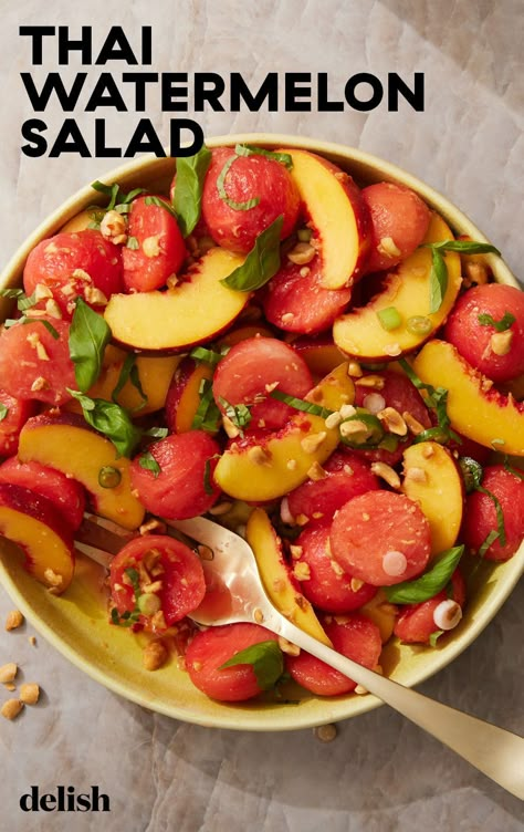 Thai Watermelon Salad Is Ridiculously RefreshingDelish Thai Pomelo Salad Recipes, Thai Pomelo Salad, Thai Watermelon Salad, Watermelon Rind Salad, Spicy Watermelon Salad, Watermelon Snacks, Watermelon Salads, Savory Melon Salad, African Dinner