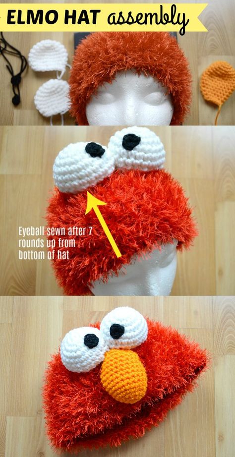 Elmo Hat Crochet Pattern (Plus Eyelash Yarn Guide!) - Ami Amour Crochet Elmo Hat Pattern Free, Crochet Elmo Hat, Crochet Elmo Pattern Free, Elmo Crochet Pattern Free, Elmo Crochet Pattern, Elmo Crochet, Sesame Street Crochet, Yarn Guide, Crochet Reindeer