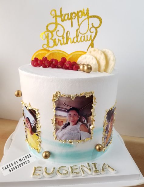 Tower cake with picture on side Cake With Picture On It, 2 Layer Cakes, Whipped Cream Cakes, Two Tier Cake, Prince Party, Tall Cakes, Simple Cake Designs, Diy Macrame Plant Hanger, Edible Images