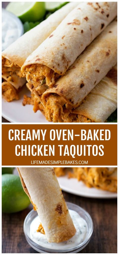 Oven Baked Chicken Taquitos, Creamy Chicken Taquitos, Baked Chicken Taquitos, Taquitos Recipe, Chicken Taquitos, Baked Dinner, Global Cuisine, Fast Dinners, Oven Baked Chicken