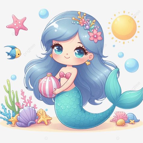 3d cute little mermaid with long purple shade hairs and in blue dress under water holding a ball Blue Dress Mermaid, Long Hair Cartoon, Ariel Cartoon, Mermaid Png, Fishtail Hairstyles, Mermaid Illustration, Logo Cloud, Mermaid Crown, Marketing Poster