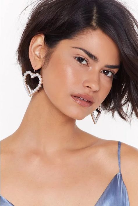 Fashion Earrings | Hoop & Drop Earrings | Nasty Gal Hannah Kleit, Short Hair Outfits, Bob Haircut For Fine Hair, Heart Hoop Earrings, Heart Drop Earrings, Hair Today, Down Hairstyles, Bobs Haircuts, New Hair