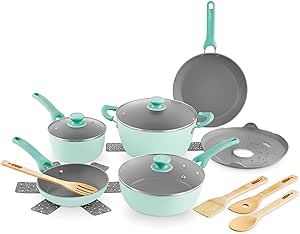 Pot And Pan Set, Ceramic Nonstick Cookware, Ceramic Cookware Set, Tia Mowry, Bamboo Utensils, Nonstick Cookware Sets, Ceramic Cookware, Pots And Pans Sets, Nonstick Cookware