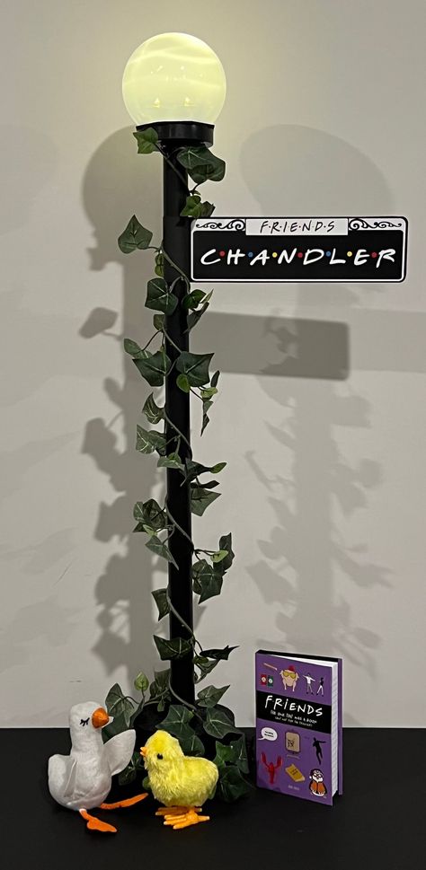 These centerpieces will make your FRIENDS themed event come alive!   Use FRIENDS' character names rather than table numbers to make your event truly unique!  If purchasing more than one, contact us for a shipping quote  28" Tall Lamp Posts actually Light Up!  These are centerpiece decorations NOT table lamps. 8.25" Street Signs with FRIENDS characters' names:  ROSS RACHEL MONICA JOEY CHANDLER PHOEBE GUNTHER 3.5" plastic Globe Light with 3 LED lights (included).  The LED lights are manually turned on and placed into the larger bulb. LAMP POST OPTION:  PLAIN or VINES 1. LAMP POST w/STREET SIGN NAME ONLY (choice of plain or with vines) 2. LAMP POST w/STREET SIGN NAME & ACCESSORIES:      Plain Lamp Post comes with Central Perks Sign & Feather Boa ACCESSORIES for each CHARACTER:      Rachel: Lo Friends Tv Show Centerpieces, Friends Themed Nursery, Friends Table Decorations, Friends Theme Centerpieces, Friends Theme Room, Friends Themed Party Decoration, Friends Themed Party Birthday, Friends Apartment Decor, Friends Centerpieces