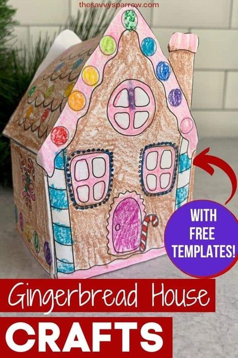 Easy Gingerbread House Crafts for Kids with FREE Printable Template! House Crafts For Kids, Paper Gingerbread House, Printable Gingerbread House, Easy Gingerbread House, Gingerbread House Craft, December Ideas, Gingerbread House Template, Template Color, December Crafts