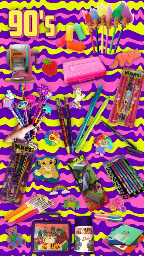 90s school supplies 🖊️✂️📝🖍️📐📚 #90s 90s School, School Supplies, Flash