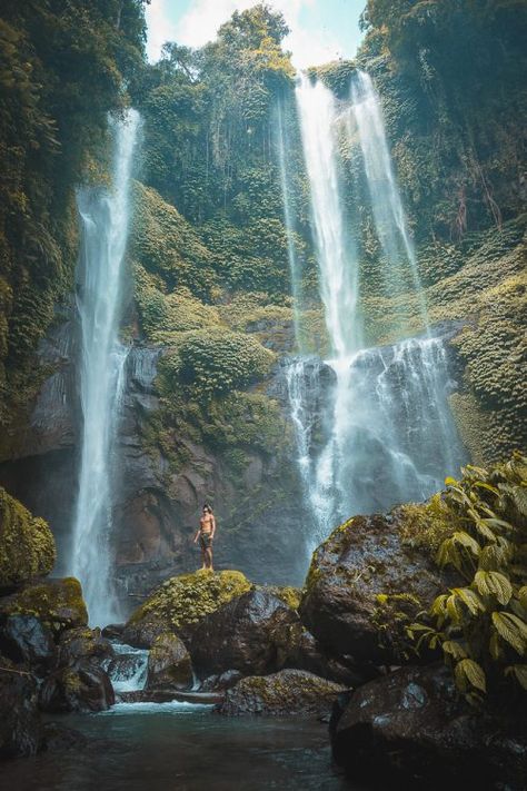 Bali Couple, Tropical Waterfall, Bali Waterfalls, Mother Gaia, Waterfall Pictures, Waterfall Photo, Bali Vacation, Adventure Aesthetic, Adventure Photography