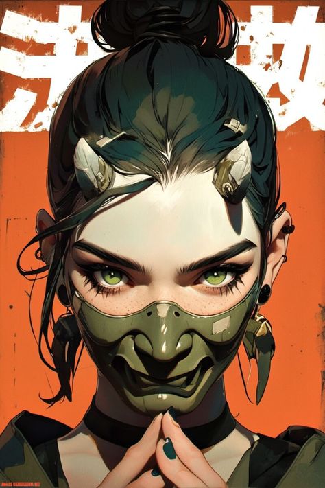 ArtStation - Anime Spectrum 73, Ash Hellbender Neotraditional Oni Mask, Japanese Demon Mask, Kabuki Costume, Samurai Tattoo Design, Alphonse Mucha Art, Japanese Pop Art, Mask Drawing, Japanese Dragon Tattoos, Ninja Girl