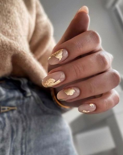 Gold Acrylic Nails, Golden Nails, Minimal Nails, Blush Nails, Nail Idea, Thanksgiving Nails, Foil Nails, Fabulous Nails, Fancy Nails