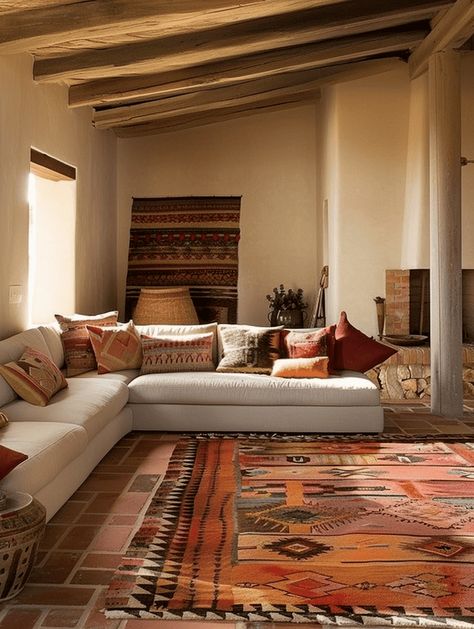 Southwest Home Decor Ideas, Southwest Adobe Interior, Territorial Style Homes Interiors, Southwestern Home Decor Living Room, Southwest Interior Design Living Room, Minimalist Desert Home, Desert Inspired Living Room, Southwest Aesthetic Home, Arizona Aesthetic Home