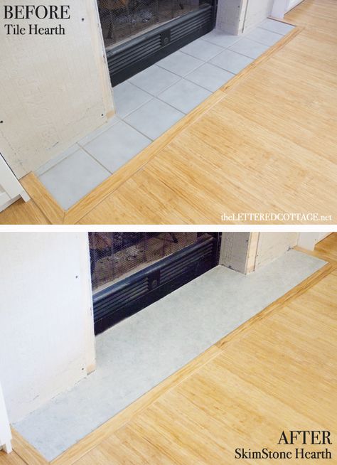 Diy Bump Out Fireplace, Concrete Over Tile Fireplace, Cement Hearth, Fireplace Hearth Makeover, Diy Fireplace Hearth, Concrete Fireplace Hearth, Diy Concrete Fireplace, Faux Concrete Fireplace, Fireplace Revamp