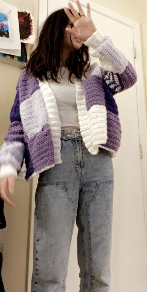 Half Double Crochet Cardigan, Baggy Crochet Cardigan, Half Double Crochet Front Loop Only, Back Loop Half Double Crochet, Oversized Patchwork Cardigan Crochet Pattern, Crochet Bottoms, Wrist Cuffs, Crochet Squares, Half Double Crochet