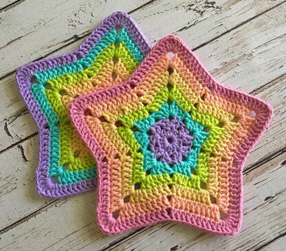 Granny Star Coaster N Motif Crochet pattern by Island Style Crochet | LoveCrafts Star Coaster Crochet Pattern Free, Granny Square Star Pattern, Star Crochet Granny Square, Granny Star Crochet Pattern, Star Coaster Crochet Pattern, Star Granny Square Crochet Pattern Free, Star Granny Square Pattern, Crochet Star Coaster, Crochet Star Granny Square