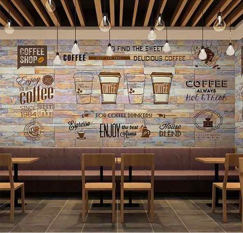 Beibehang Custom wallpaper European and American style retro hand painted blackboard coffee catering background 3d wallpaper - AliExpress Cafe Kitchen Design, Murals Restaurant, Fashion Design Inspiration, Kitchen Design Pictures, 3d Mural, Coffee Shop Interior Design, Design Café, Large Mural, Interior Vintage