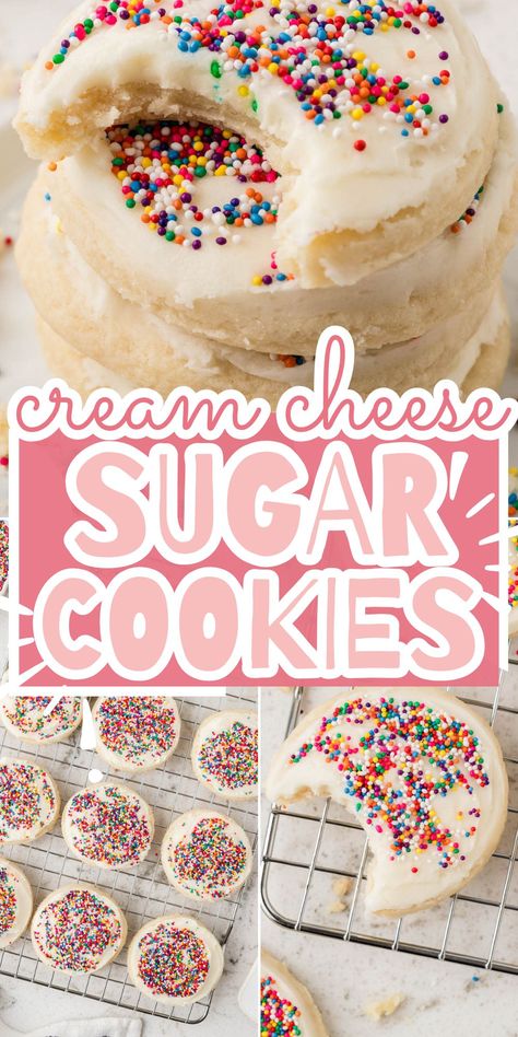 Cream Cheese Frosting Sugar Cookies, Simple Soft Sugar Cookie Recipe, Soft Sprinkle Sugar Cookies, Sugar Cookie Icing Cream Cheese, Chewy Soft Sugar Cookies, Cottage Cheese Sugar Cookies, Sugar Cookie Frosting Recipe Cream Cheese, Cream Cheese Frosting For Sugar Cookies, Cream Cheese Frosted Cookies