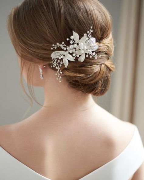 42 Gorgeous Wedding Hairstyles---eleagnt low bun updo wedding hairstyles with peral Pearl Hair Clips Silver Wedding Hair Clip, Pearl Hair Clip Wedding, Comb Hair Clip, Silver Wedding Hair, Wedding Hair Clip, Silver Hair Clip, Hair Comb Clips, Rhinestone Hair Comb, Easy Hairstyles For Medium Hair