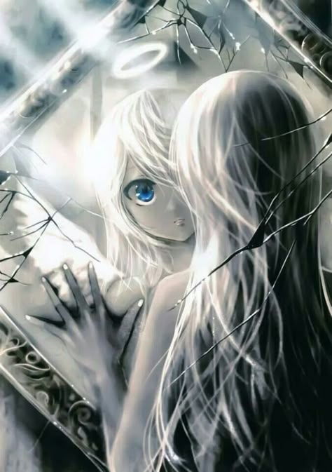 Anime angel looking at mirror #anime #manga Anime Body, Ange Demon, Angel Face, Art Manga, Angels And Demons, 영감을 주는 캐릭터, Anime Angel, I Love Anime, Awesome Anime