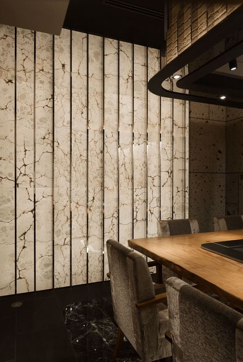 Gallery of Ginza Steak Tajima / Doyle Collection - 8 Paneling Design, Wooden Interior, Function Room, Wall Designs, Retail Design Blog, Wall Finishes, Cards Design, Partition Wall, Marble Wall