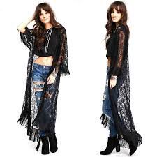 Atremaia is a Skyperson. She has a unique gift for the affinity Earth… #fanfiction #Fanfiction #amreading #books #wattpad Tassel Outfit, Black Lace Kimono, Lace Duster, Tassel Blouse, Estilo Hippy, Long Sleeve Kimono, Black Lace Blouse, Maxi Cardigan, Black Clothing