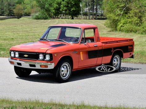 1977 Chevrolet Luv Pickup Auburn Fall Stunning, well-preserved condition G18 four-cylinder engine; automatic transmission Rare Mikado appearance package with stripes and three-spoke steering wheel Red interior with plaid seats and red carpet Equipped with AM/FM radio Truck Restoration, Chevrolet Luv, Chevy Luv, Chevrolet Van, Small Pickups, Chevrolet Vega, Vintage Pickup Trucks, Ford Galaxie 500, Datsun 510