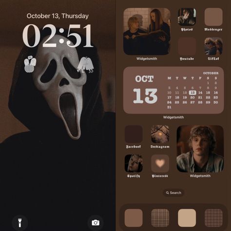 Ghostface Themed Phone, Halloween Widgets Aesthetic Iphone, Scream Iphone Layout, Halloween Themed Phone Widgets, Scream Ios 16, Ios Theme Halloween, Ios 16 Halloween Theme, Halloween Wallpaper Ideas Ios 16, Scream Themed Phone