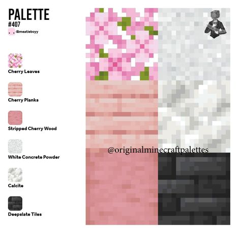 Minecraft One Block Island Ideas, Mincraft Pallet, Minecraft Palettes, Minecraft Pallets, Cherry Ideas, Block Pallets, Houses Layout, Minecraft Blocks, Minecraft Banner Designs