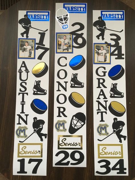 Senior Night/Locker Signs Hockey Locker Decorations, Hockey Team Poster Ideas, Hockey Senior Night Gifts, Hockey Locker Signs, Senior Night Hockey Ideas, Senior Hockey Gifts, Hockey Senior Night Posters, Hockey Senior Night Ideas, Hockey Senior Night