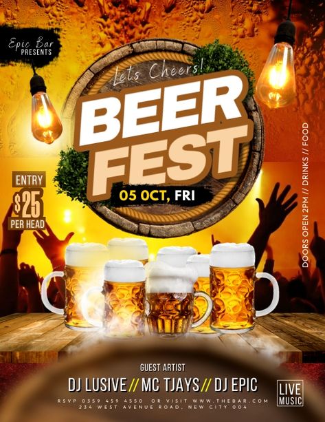 Beer Fest Party, Octoberfest Beer, Hotel Ads, Invert Colors, American Beer, Beer Theme, Beer Fest, Promotional Flyers, Free Flyer Templates