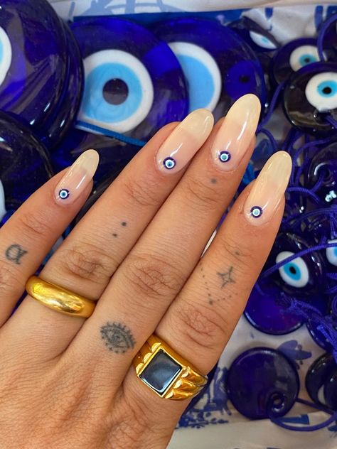 nails greece nailart nailsofinstagram naildesign Evil Eye Almond Acrylic Nails, Greece Eye Tattoo, Nails Greece Design, Summer Nails For Greece, Holiday Nails Summer 2022, Greece Holiday Nails, Greece Nails Designs, Nails For Greece, Greece Inspired Nails