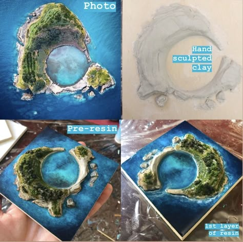 Resin Island, Art Diorama, Fishing Cake, Resin Beach, Ocean Resin, Resin Art Painting, Sea Crafts, Fire Water, Science Fair Projects