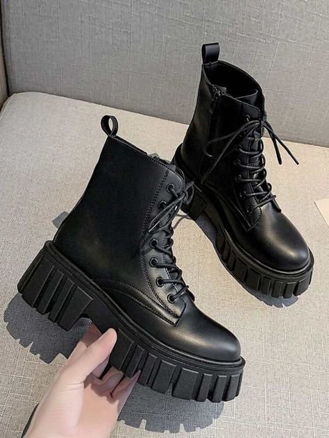 [goods_name] | SHEIN Brasil Punk Motorcycle, Mid Heel Boots, Black Leather Oxfords, Trendy Boots, Womens Combat Boots, Grunge Look, Shoes Boots Ankle, Combat Boot, Boots Winter