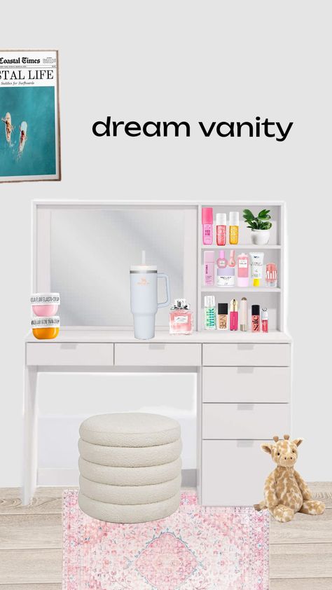 😍💄 #preppy #viral #wishlist #vanity #makeup #skincare Preppy Vanity Setup, Preppy Makeup Holder, Preppy Makeup Stand, Preppy Skincare Fridge, Preppy Skincare Organizing, Preppy Vanity, Peppa Pig Pictures, Pig Pictures, Preppy Room Decor