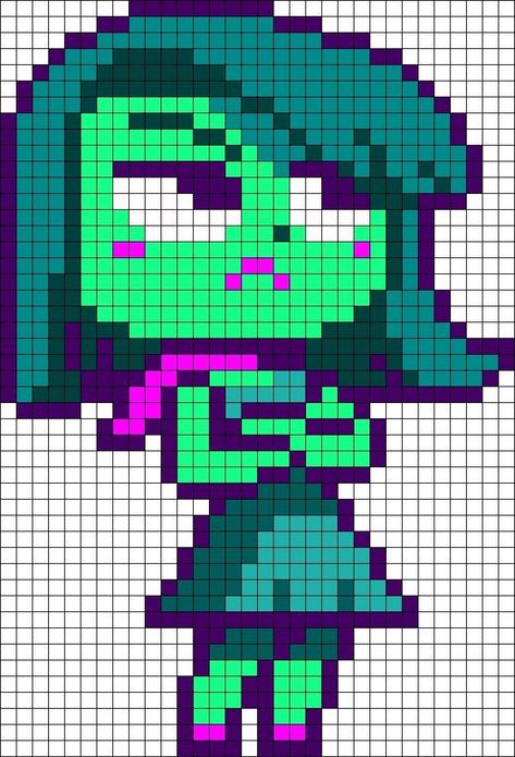 Inside Out Cross Stitch, Inside Out Perler Beads, Inside Out Perler Bead Patterns, Pixel Art Inside Out, Stitch Perler Bead Pattern, Cartoon Pixel Art, Modele Pixel Art, Kandi Cuffs, 3d Pixel