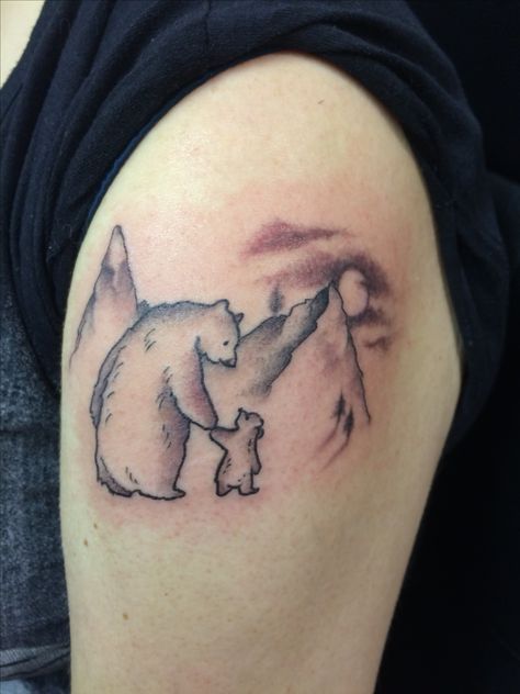 Can't you sleep little bear tattoo by Travis Allen at twisted tattoo Yaxley  Www.twistedtattoo.co.uk  Or on Facebook Mommy Bear Tattoo, Bear Ankle Tattoo, Mumma Bear Tattoo, Two Bears Tattoo, 2004 Tattoos, Mama Bear And Cubs Tattoo, Bear Outline Tattoo, Little Bear Tattoo, Bear Tattoos Feminine