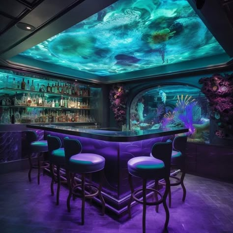 Fantasy Lounge Concept Art, Ocean Bar Design, Fantasy Nightclub, Underwater Kitchen, Bathroom Aquarium, Fantasy Bar, Home Decor Ideas Paint, Home Decor Bedroom Ideas, Home Decorating Styles