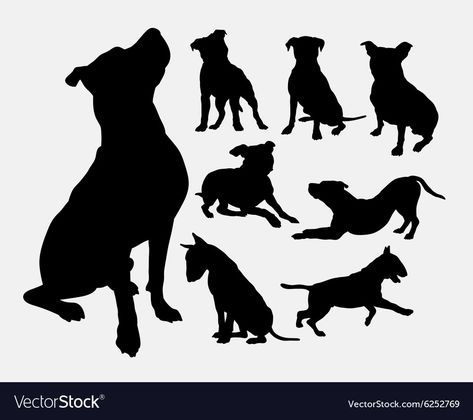 Pitbull Silhouette, Tattoo Homme, Pitbull Tattoo, Dog Skull, Pitbull Art, Silhouette Tattoos, Dog Vector, Animal Silhouette, Man And Dog