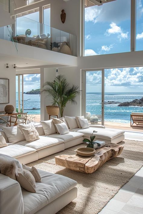 15 Aesthetic Fashionable Coastal Dwelling Room Concepts - Beautiful Harbor- #aesthetic #Coastal #Harbor #Ideas #living #Lovely #Modern #Room Check more at https://howcandothis.com/homedecoration/15-aesthetic-fashionable-coastal-dwelling-room-concepts-beautiful-harbor/ Coastal Concept Interior Design, White Couch Living Room Inspiration, Beach House Living Rooms Ideas, Modern Beach House Interior Design Living Room, Costal House Design, Modern Beach House Living Room Ideas, Minimal White Living Room, Dream House On The Beach, Vision Board Beach House