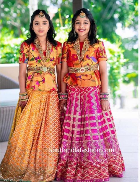 Manchu Vishnu Daughters, Bhogi Festival, Kids Lehanga Design, Viranica Manchu, Indian Dresses For Kids, Saree Function, Coordinated Outfits, Kids Ethnic Wear, Kids Blouse Designs