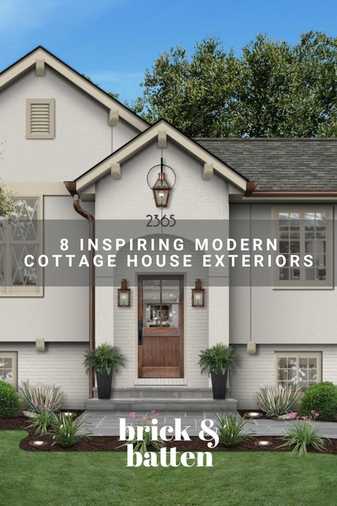 We know that cottage-style homes are popular. But what does it mean when we add ‘modern’ to the mix? Sometimes, it’s better to show than to tell. Check out a handful of our favorite modern cottage style homes that we’ve recently designed for our clients: https://bit.ly/438kRF2 Popular Home Exterior Colors, Modern Brick Cottage, Modern Cottage Homes Exterior, Exterior Home Trends 2024, Mock Tudor House Exterior Makeover, Update Tudor Home Exterior, Modern Tudor House Exterior Stone, Cottage Home Exterior, Modern Cottage Exterior