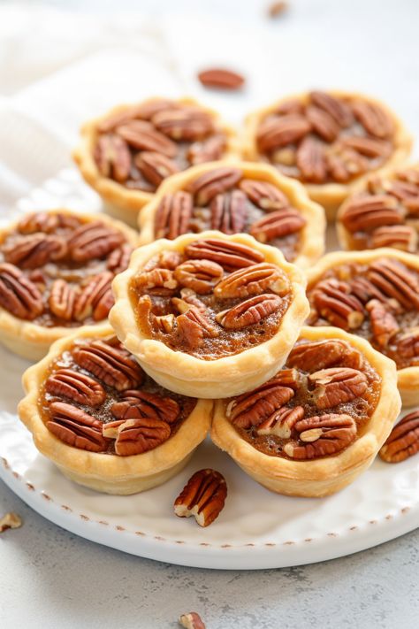 Perfect Mini Pecan Pies Mini Pecan Pies Recipe, Pecan Pie Cups Easy, Pecan Tassies Recipe Easy, Thanksgiving Dessert Ideas For Kids, Pecan Tassies Recipe Southern Living, Mini Pecan Pies In A Muffin Tin, Pecan Pie Cups, Pecan Pie Filling Recipe, Pecan Pie Desserts